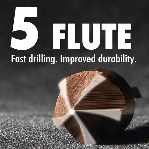 Close-up of a five-flute tip from Six Piece M35 Cobalt Countersink Drill Bit Set For Metal And Wood With Case 82 Degree.