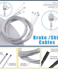 DIY Ready Pro Grade Bicycle Repair Kit with 6 Brake Cables, Shift Cables, and End Caps shown with detailed specifications.