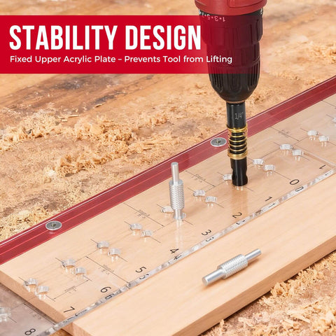 Pro Grade Shelf Pin Jig With Self Centering Drill Bits For One Quarter Inch And Five Millimeter Pins, Fits 32mm System