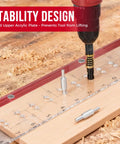 Shelf Pin Jig With Self Centering Drill Bits 1/4 Inch And 5mm For 32mm System Cabinet Hole Drilling Template showing stability design with fixed acrylic plate.