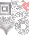 Five Set Metal Cutting Dies And Stencil Kit With Thirty Two Pcs Templates For Scrapbooking And Card Making Heart Round Square Butterfly Flower Shapes