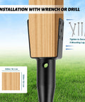 No Dig Ground Screw Anchor For 4x4 Wood Posts, U Shaped Post Stake With 27 Inch Rebar And Lag Bolts shown with dimensional details