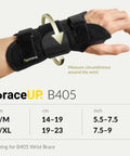 Carpal Tunnel Wrist Brace For Women And Men With Metal Wrist Splint For Hand Support And Pain Relief From Arthritis Tendonitis And Sprains Ideal For Typing And Gaming Right Hand Available In Small Medium And Large Extra Large shown on hand with sizing chart