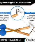 Two Pack Percussion Massage Tools For Sore Muscles And Total Body Relief, flexible stick massagers with wood handles and tags, blue.