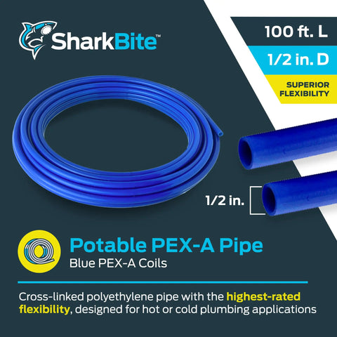 Blue One Half Inch PEX A Flexible Water Tubing 100 Feet For Hot And Cold Potable Water Systems Easy Bend With Fewer Fittings