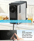 Smooth Operator Countertop Nugget Ice Maker With Snap Pour Auto Dispenser 33 Lbs showing drain hose and cleaning instructions.
