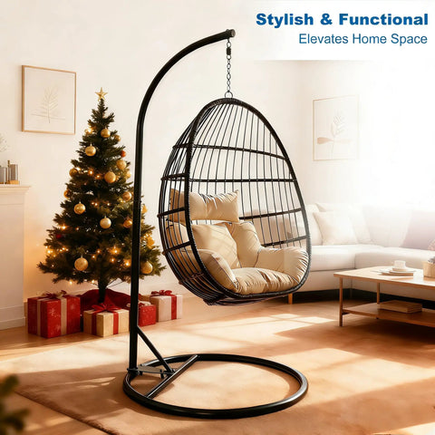Beefy Heavy Duty Hammock Chair Stand Steel Frame Supports Up To 330 Lbs For Egg Chair Indoor Use In Living Room With Christmas Decor