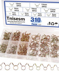 310 Piece Hose Clamp Set With 9 Sizes From 5 To 13 mm Galvanized 65Mn Spring Clips in plastic box for fuel lines and tubing.