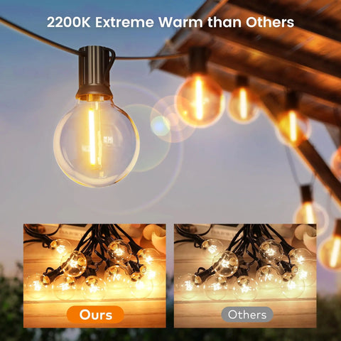 Outdoor String Lights 110Ft Dimmable Patio Lights With 58 Shatterproof 2200K LED G40 Bulbs Plus 2 Spare Bulbs Waterproof IP45 Weatherproof For Backyard Cafe Porch Deck Vibes UL Listed Edison Style Warm White Lights