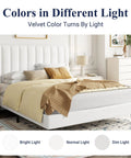Full Size Velvet Upholstered Bed Frame With Channel Tufted Headboard And Heavy Duty Wooden Slats Platform Bed Base No Box Spring Required Easy Peasy Assembly in bright light