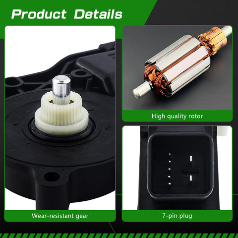 Front Driver Side Power Window Motor Replacement for Mustang 2015 2020, direct fit 7-pin plug, rotor and gear details