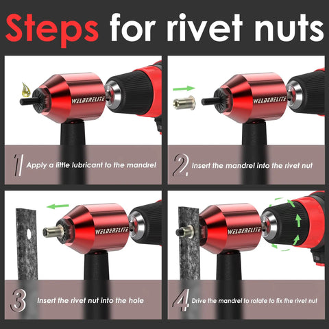 Rivet Nut Drill Adapter Kit With 290 Rivet Nuts And 13 Mandrels Converts Any Drill Into Quick Pro Grade Rivet Nut Insertion