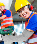 Industrial Grade White Cut Resistant Arm Sleeves Pro Level Forearm Protection For Welding Meat Processing And Auto Repair Tough As Nails Pe Guard Cover Set For Men And Women worn by worker using a drill.