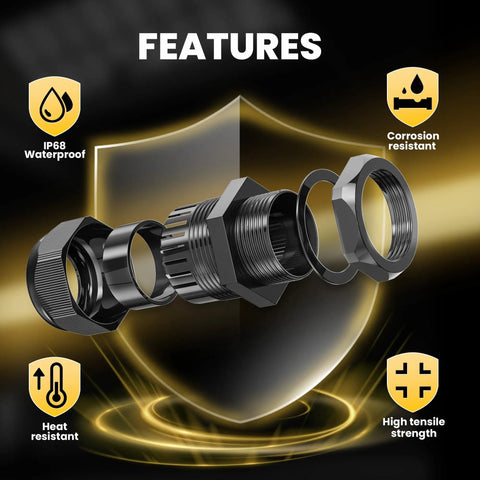 Half Inch NPT Cable Gland Waterproof IP68 Nylon Cord Grip Strain Relief Rubber Grommets For Wiring And Electrical Connectors