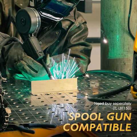 Person welding using Do It All Six In One Welder For MIG TIG Stick Flux Core Spool Gun And Plasma Cutter, spool gun compatible