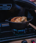 Pre Seasoned 2 Qt Cast Iron Dutch Oven With Flat Bottom For Stovetop And Campfire Use cooks chicken on stove