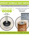 Image showing measurement instructions for Heavy Duty Adjustable Furniture Levelers 8 Pack with threaded hole specifications.