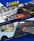 Tough As Nails 100 Lb Pair 12 Inch Gas Struts Smooth Lift Support Swaps Camper Shells Hoods Truck Toppers shown with toolboxes.