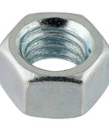 Close-up of Three Eighths Inch Hex Nuts Grade Two Zinc Plated Coarse Thread 16 TPI, 100 Pack For Industrial And Commercial Use