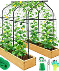 Tall Garden Arch Trellis for Climbing Plants, 7 Ft Metal Walk-Through Archway With Adjustable Base 34 to 42 in in raised bed