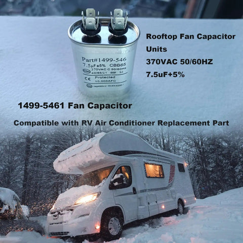 Heavy Duty Drop In Replacement Fan Capacitor For RV Air Conditioner Replacement 7.5 Microfarad 370 VAC 50 60 Hz Oval Metal Through Hole Mount Fits 67 733 737 753 763 833 Models Durable Easy Install Low Noise
