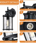 Motion Sensor Outdoor Wall Lights 12.5 Inch Dusk To Dawn Waterproof Matte Black Sconce With Ribbed Glass Shade and E26 Socket