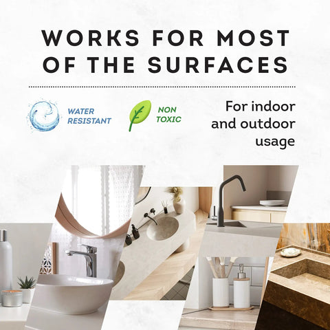 All In One Surface Repair Kit For Porcelain Ceramic Fiberglass Corian And Enamel Surfaces Fix Chips And Scratches In Minutes At Home Easy To Use For Tiles Bathrooms Fixtures And Countertops, showcasing compatibility for various surfaces.