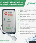 Indoor High Water Alarm System With Reed Sensor, Loud 80 DB Buzzer And Bright Red Visual Alert, Sends Text Email Or Push Notifications Via Z Control App, Monitors Basements Sump Pits Pump Rooms And Holding Tanks, 115 Volt With Battery Backup. Wall-mounted unit with sensor.