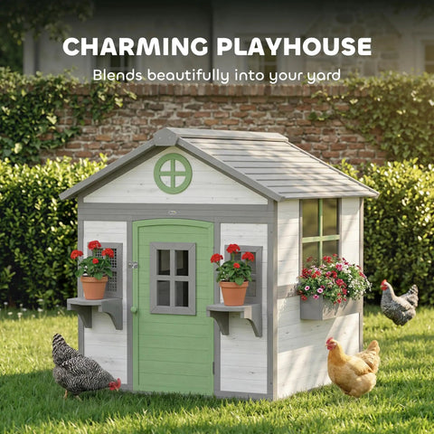 Wooden Chicken Coop For Backyard Hen House For 2 To 4 Chickens With Nesting Box, Planter Pots And Boxes, Windows, And Rabbit Hutch