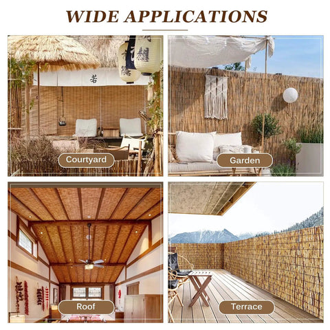 Privacy Bamboo Fence Roll For Outdoor Spaces Coffee Color 2.6x6.6ft With Cable Zip Ties Includes Great Shade For Balcony Patio Garden And Backyard Outdoors Ready shown in various applications