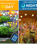 Two Pack Solar Firefly Lights For Garden Upgraded Swaying Iron Wire Outdoor Decor with stars in day and night settings
