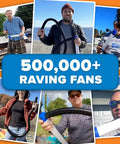 Collage of people holding Portable Handheld Bilge Pump With 39 Inch Hose For Boats Kayaks And Dinghies No Fuss 20 GPM Water Siphon