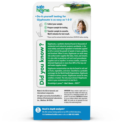 Back of Glyphosate Test Kit For Home Use Fast Five Minute Results To 200 PPB Detect Glyphosate In Water Soil Fruits Vegetables