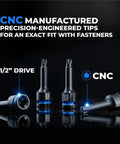 Top Shelf 1/2 Inch Drive T50 Torx Impact Sockets 2 Piece Set Built From Heavy Duty S2 Alloy Steel, precision-engineered for fastener fit.