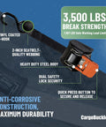 G3 Retractable Ratchet Tie Down System With Dual Safety Lock For Cargo Built Tough Secure Your Load Heavy Duty Automotive Straps 3500 Lbs Break Strength 2 Pack Easy Release Button Durable Corrosion Resistant Construction label and features