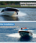 Before and after using Hydrofoil Stabilizer For Outboard And Sterndrive Boats With Dorsal Fin Style In Nylon Black for smoother ride
