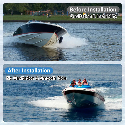 Before and after using Hydrofoil Stabilizer For Outboard And Sterndrive Boats With Dorsal Fin Style In Nylon Black for smoother ride