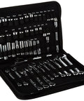 Pro Grade Mechanics Tool Set SAE And Metric In Soft Storage Case 47 Piece With 72 Tooth Ratchets 6 Point Sockets Chrome Finish