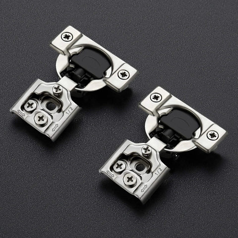 Two satin-nickel concealed cabinet hinges with soft-close

