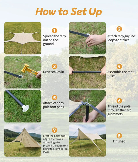 How to set up Big Camping Tarp Canopy With Poles 14.8 By 9.8 Feet Waterproof Tent Shelter step-by-step guide
