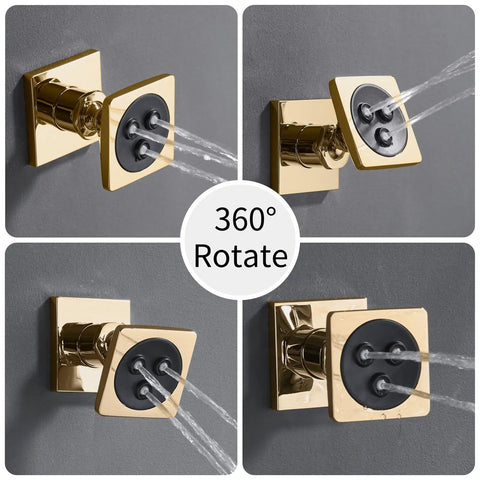 CUTPOIY 8 Inches Rain Shower System Shower Faucet Set with 360° rotating body nozzles, brushed gold finish.