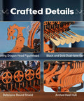 Viking Dragon Ship 3D Wooden Puzzle For Adults With LED Lights And Flywheel 12 Auto Paddles 3 Hour Build Model Kit Gift For Men And Boys Dope Desk Decor Brain Teaser For Home Office Man Cave close-up of dragon head, oars, shield, and hull