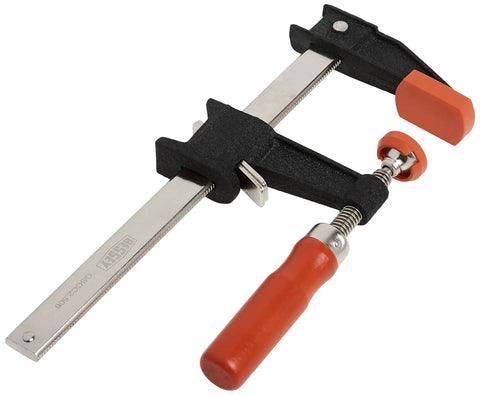 Heavy Duty 6 Inch Clutch Style Bar Clamp Built Different To Deliver 600 Lb Clamping Force for carpentry with cast iron jaws.