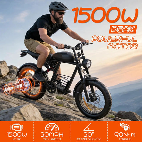 Electric Fat Tire Bike For Adults With Dual Peak 1500W 3000W Motor 35 MPH Top Speed 20 By 4 Fat Tires 7 Speed Shimano Gears