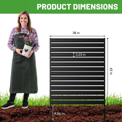 No-Dig Metal Privacy Fence Screen For Outdoor AC Unit Cover And Trash Bin Enclosure, 42 Inch High By 38 Inch Wide with dimensions