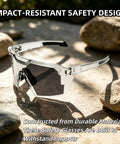 Top Shelf Photochromic Safety Glasses With UV400 Polarized Lenses, gray tint, impact-resistant design, outdoor use.