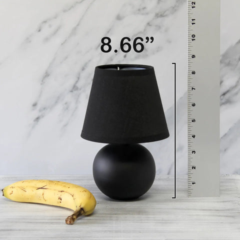 Two Pack Mini Ceramic Globe Table Lamps With Matching Fabric Shades In Black 8.66 Inch Tall And 5.51 Inch Shade Diameter Perfect For Living Room Bedroom Office Or Dorm Uses 40W Equivalent E12 Candelabra Bulb Not Included Cozy Lit Vibe, shown with banana for scale