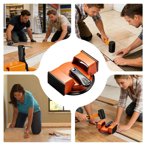 DIY Friendly Flooring Suction Cup Tool for Quick Heavy Duty Floor Fix, Double Suction Plank Grabber for Leveling and Gap Restoration in use