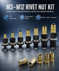 Carbon Steel Rivet Nut Tool Kit With M3 To M12 Mandrel Head And Rivnut Set For Thin Sheet Metal And Tubing, Heavy Duty Built To Last Pro Grade Fasteners, Dual Bearing Design For Smooth, Reusable Threaded Inserts, M3-M12 heads shown