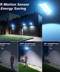 Heavy Duty Solar Flood Lights Outdoor 6000K LED Waterproof Motion Sensor With Remote Dusk To Dawn Security Light Built Tough And Holds Up Like A Champ For Your Yard Patio Walkway 2 Pack in use with motion detection.